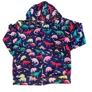 Funnycokid‎ blue colorful dinosaurs full zip hooded sweater jacket SIZE S